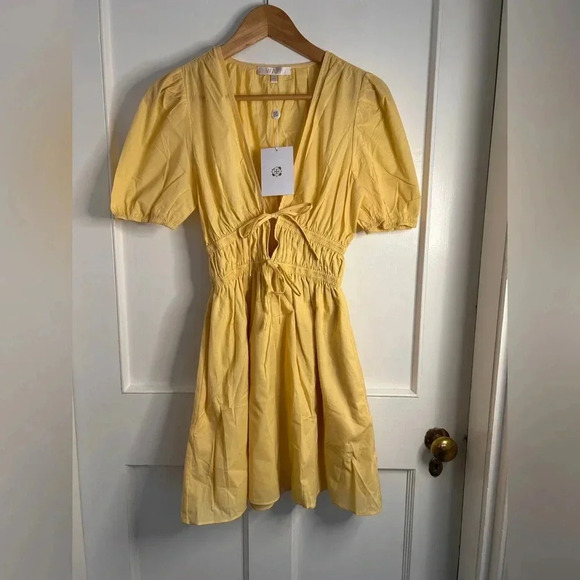 BNWT WAYF Yellow Cotton Mini Dress in Yellow Size XS - Picture 13 of 15